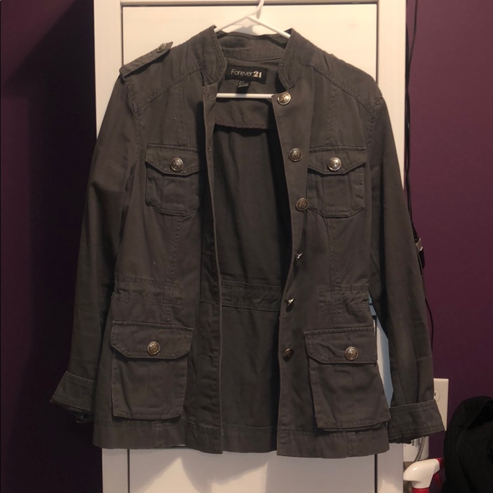 Dark gray button up jacket